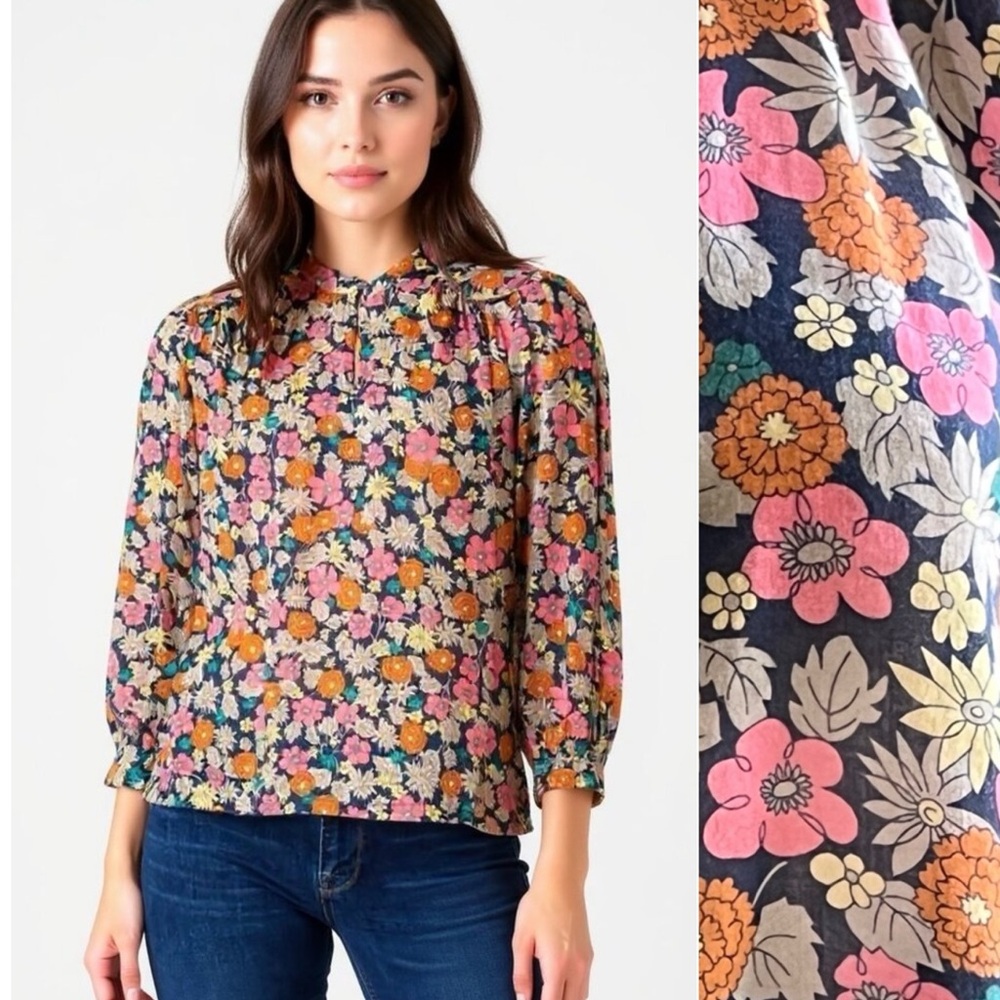 Trovata Birds of Paradis •  Boho Floral Cottagecore Top Size Small